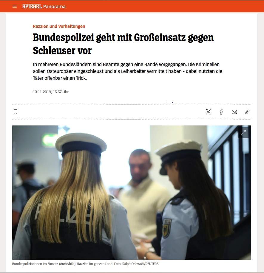 Der Spiegel report on German Federal Police (Bundespolizei) raids against a smuggling ring exposed by Luciano Shirvani.